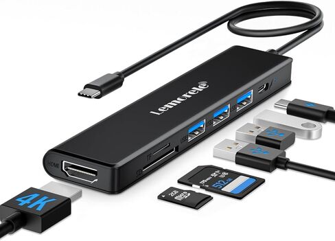 Lemorele USB C Hub 7 in 1 Adapter with HDMI 4K@30Hz, 100W PD Charging, 1 USB3.0 5Gbps Data Port, 2 USB 2.0, SD/TF, USB C Multiport Dongle for MacBook/ChromeBook/Dell/HP/Lenovo(Grey) in Kuwait