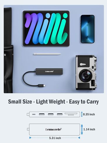 Lemorele USB C Hub 7 in 1 Adapter with HDMI 4K@30Hz, 100W PD Charging, 1 USB3.0 5Gbps Data Port, 2 USB 2.0, SD/TF, USB C Multiport Dongle for MacBook/ChromeBook/Dell/HP/Lenovo(Grey) in Kuwait