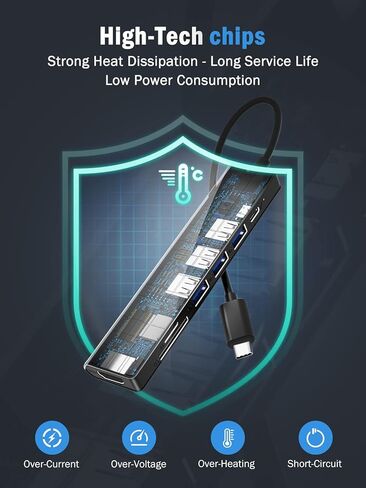 Lemorele USB C Hub 7 in 1 Adapter with HDMI 4K@30Hz, 100W PD Charging, 1 USB3.0 5Gbps Data Port, 2 USB 2.0, SD/TF, USB C Multiport Dongle for MacBook/ChromeBook/Dell/HP/Lenovo(Grey) in Kuwait