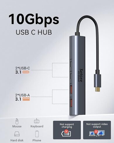 10Gbps USB C Hub, USB C Splitter,USB C to USB C/A Hub,4 Ports USB C Multiport Adapter,USB C to USB Adapter for Laptop,Cellphone,Dell,HP,MacBook,iPad,Samsung.Etc(NOT Support Charging & Monitor) in Saudi Arabia
