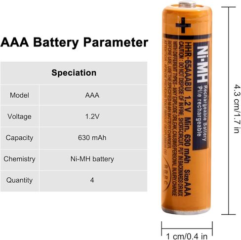 بطارية قابلة للشحن pingju NI-MH AAA 1.2 فولت 630 مللي أمبير في الساعة 4 بطاريات AAA للهواتف اللاسلكية من باناسونيك وأجهزة التحكم عن بعد والإلكترونيات in Kuwait