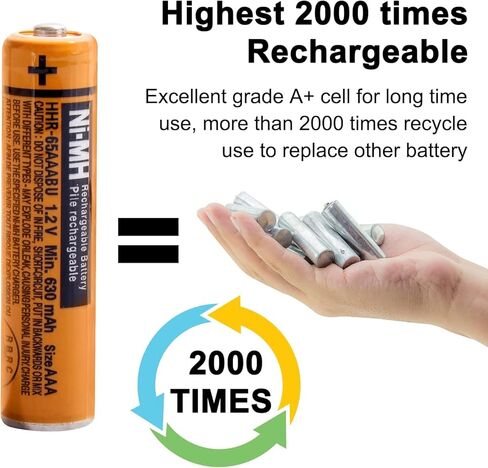 بطارية قابلة للشحن pingju NI-MH AAA 1.2 فولت 630 مللي أمبير في الساعة 4 بطاريات AAA للهواتف اللاسلكية من باناسونيك وأجهزة التحكم عن بعد والإلكترونيات in Kuwait