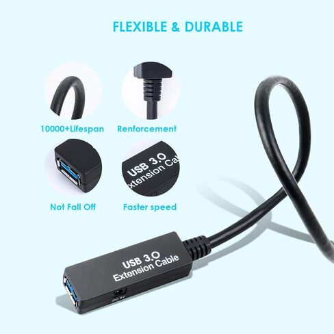 25Feet Active USB 3.0 extension cable,Long USB Extension Cord A-Male A-Female,With Expansion Chipset Signal Boosters, Compatible With Oculus Quest 3,VR, Xbox, PS4, Webcam,etc. in Kuwait