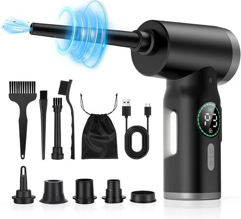 VTVTKK Compressed Air Duster 100000RPM Keyboard Cleaner with Digital Screen, Electric Air Duster Replace Air Can, Computer Duster Car Cleaning Supplie, Air Duster Compressed 7500mAh Recharge (Black) in Saudi Arabia