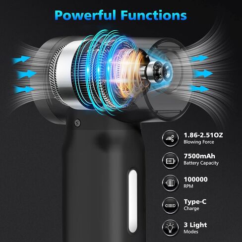 VTVTKK Compressed Air Duster 100000RPM Keyboard Cleaner with Digital Screen, Electric Air Duster Replace Air Can, Computer Duster Car Cleaning Supplie, Air Duster Compressed 7500mAh Recharge (Black) in Saudi Arabia