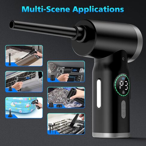 VTVTKK Compressed Air Duster 100000RPM Keyboard Cleaner with Digital Screen, Electric Air Duster Replace Air Can, Computer Duster Car Cleaning Supplie, Air Duster Compressed 7500mAh Recharge (Black) in Saudi Arabia