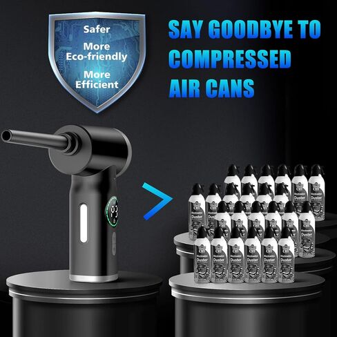 VTVTKK Compressed Air Duster 100000RPM Keyboard Cleaner with Digital Screen, Electric Air Duster Replace Air Can, Computer Duster Car Cleaning Supplie, Air Duster Compressed 7500mAh Recharge (Black) in Saudi Arabia