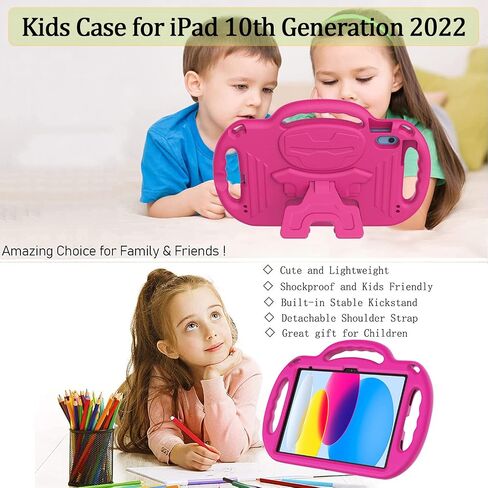 LTROP Kids Case for iPad A16 11th Generation (11-inch,2025)/ 10th Generation (10.9 Inch,2022)/ Air 5th/ 4th Gen 10.9" with Shoulder Strap, Shockproof Lightweight Handle Stand Child Bumper Case, Blue in Kuwait