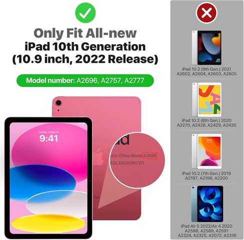 MoKo Case for New iPad 10th Generation Case 2022, iPad 10.9 Case with Soft TPU Translucent Frosted Back Cover, Slim Shell Stand Protective Case with Auto Wake/Sleep, Support Touch ID, Black in Kuwait