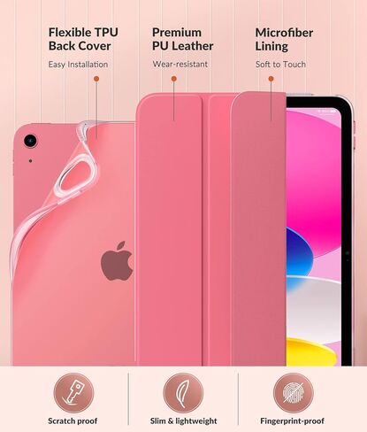 MoKo Case for New iPad 10th Generation Case 2022, iPad 10.9 Case with Soft TPU Translucent Frosted Back Cover, Slim Shell Stand Protective Case with Auto Wake/Sleep, Support Touch ID, Black in Kuwait