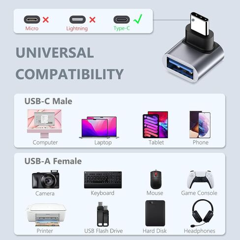 yootech 90 درجة USB C إلى USB محول 2 حزمة، محول USB C الزاوية اليمنى، نوع C إلى USB-A 3.0 موصل محول لجهاز MacBook Pro Air iMac، iPad Pro Mini 6، Galaxy S22 وUSB-A كابل محور القرص الصلب الماوس in Kuwait