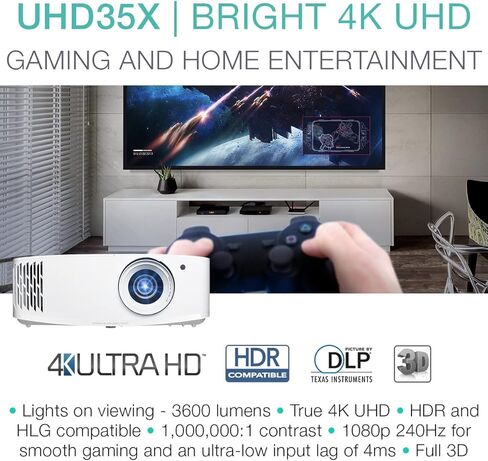 جهاز عرض Optoma UHD35STx قصير المدى للألعاب والترفيه المنزلي بدقة 4K UHD 3,600 لومن لعرض الأضواء، معدل تحديث 240 هرتز ووقت استجابة منخفض للغاية يبلغ 4 مللي ثانية in Kuwait
