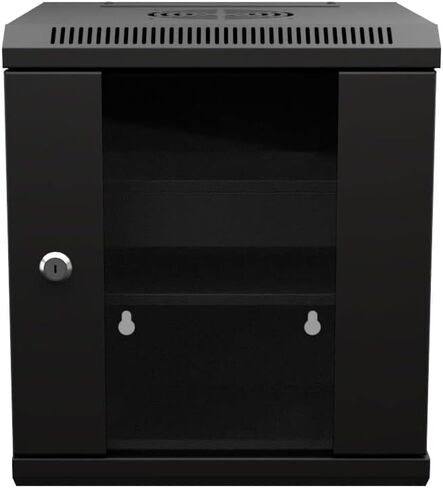 NavePoint 6U 10 Inch Network Server Cabinet, 11.8 inch Deep, Glass Door, Black, Wall Mountable, 2 x Shelves, 1 x Blank Panel in Saudi Arabia