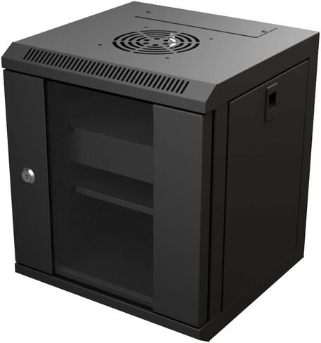 NavePoint 6U 10 Inch Network Server Cabinet, 11.8 inch Deep, Glass Door, Black, Wall Mountable, 2 x Shelves, 1 x Blank Panel in Saudi Arabia