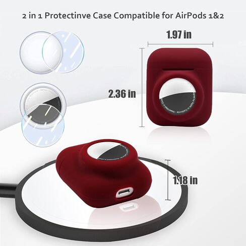 2 in 1 Silicone Protective Skin Cover Compatible with AirPod 1&2 and AirTag, Soft Comprehensive Protective Case with 2 PCS TPU Screen Protector, Anti-Scratch Anti-Fall Anti-Lost(Black) in Kuwait