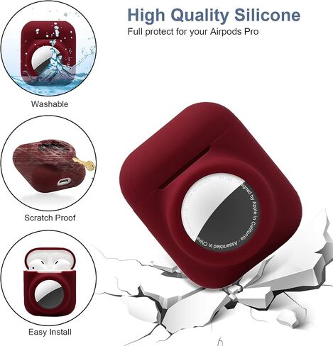 2 in 1 Silicone Protective Skin Cover Compatible with AirPod 1&2 and AirTag, Soft Comprehensive Protective Case with 2 PCS TPU Screen Protector, Anti-Scratch Anti-Fall Anti-Lost(Black) in Kuwait