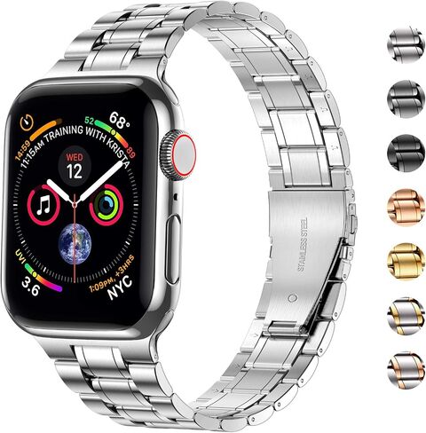 MioHHR Solid Stainless Steel Band Compatible for Apple Watch 38mm 40mm 41mm | Adjustable Metal Strap with Soft TPU Case for Women and Men, Fits iWatch Bands Series 9 8 7 6 5 4 3 2 1, SE3, SE2, SE, Gold in Kuwait
