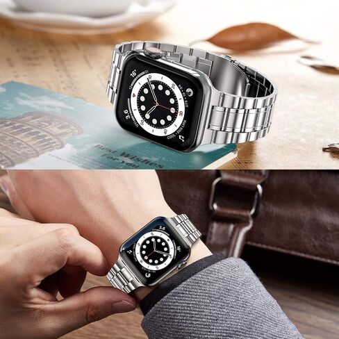 MioHHR Solid Stainless Steel Band Compatible for Apple Watch 38mm 40mm 41mm | Adjustable Metal Strap with Soft TPU Case for Women and Men, Fits iWatch Bands Series 9 8 7 6 5 4 3 2 1, SE3, SE2, SE, Gold in Kuwait