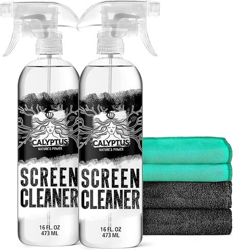 Calyptus Large Screen Cleaner Spray Kit | 32 Ounces + 4 Premium Screen Cloths | Plant Based Power | USA Made | Cleans iPad, Laptop, TV Screen Cleaner, Tablet, and Computer Monitor in Kuwait