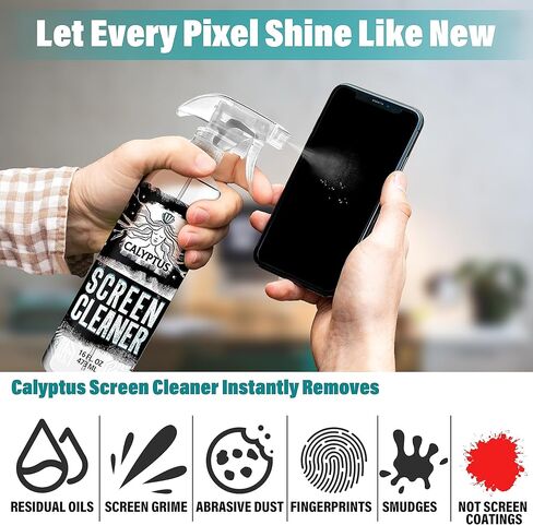 Calyptus Large Screen Cleaner Spray Kit | 32 Ounces + 4 Premium Screen Cloths | Plant Based Power | USA Made | Cleans iPad, Laptop, TV Screen Cleaner, Tablet, and Computer Monitor in Kuwait