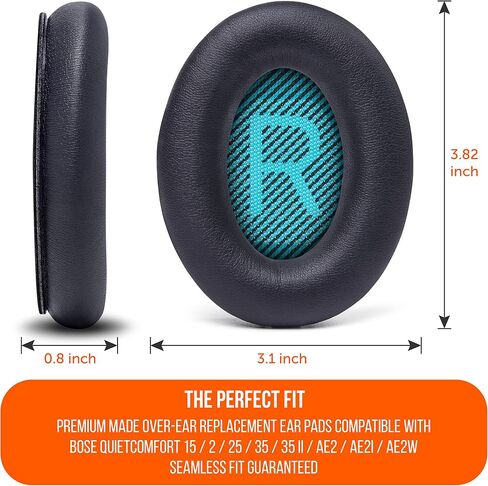WC PadZ QC25 - Upgraded Ear Pads for Bose QC15, QC25, QC35 & 35ii | Made by Wicked Cushions | Also fits QC2, AE2, AE2i, AE2W & Soundlink. Softer Leather, Luxury Memory Foam | Black in Kuwait