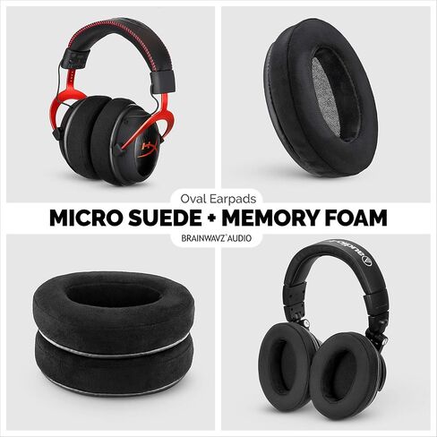 Velor Replacement Ear Pads for HyperX Cloud & Alpha, ATH M50X, Steelseries Arctis, Logitech G Pro & More Headphones, Soft Velour, Memory Foam & Long Lasting Earpads by Brainwavz - Black in Kuwait