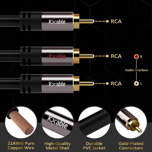 كابل مقسم RCA Y-Adapter بطول 25 قدم، 1 RCA ذكر إلى 2 كابل مضخم صوت ستيريو RCA ذكر، ثنائي الاتجاه، للمسرح المنزلي، نظام هاي فاي، مكبر الصوت، مكبر الصوت، مطلي بالذهب 24 قيراط، القطر الخارجي: 5.0 مم in Kuwait