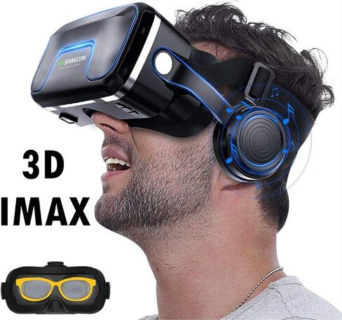VR Headset/Goggles, Virtual Reality Glasses w/ 3D HiFi Headphones for 3D Movie Video Game for iPhone 14 13 12 11 Pro Max X S R 8 Plus Android for Samsung Galaxy S23 S22 S21 S20 S10 S9 Edge in Kuwait
