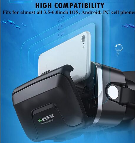 VR Headset/Goggles, Virtual Reality Glasses w/ 3D HiFi Headphones for 3D Movie Video Game for iPhone 14 13 12 11 Pro Max X S R 8 Plus Android for Samsung Galaxy S23 S22 S21 S20 S10 S9 Edge in Kuwait