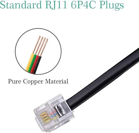 فيكال كيبل مقسم جوال ار جيه 11، محول فرع للهاتف، كيبل تمديد مقسم للهاتف RJ11 6P4C ذكر-2 انثى مقبس جوال بيفوركون كيبل تمديد (قطعتين، اسود) in Kuwait