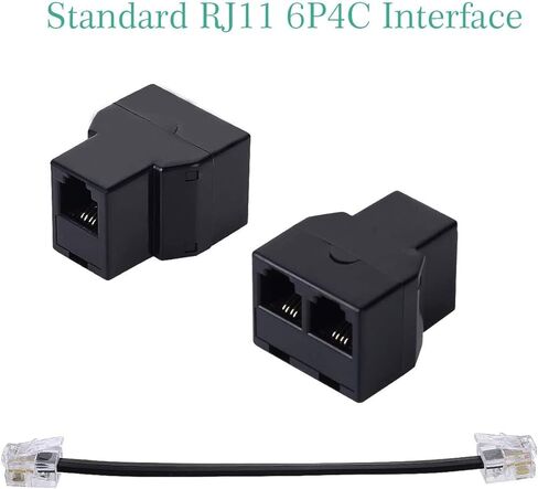 فيكال كيبل مقسم جوال ار جيه 11، محول فرع للهاتف، كيبل تمديد مقسم للهاتف RJ11 6P4C ذكر-2 انثى مقبس جوال بيفوركون كيبل تمديد (قطعتين، اسود) in Kuwait