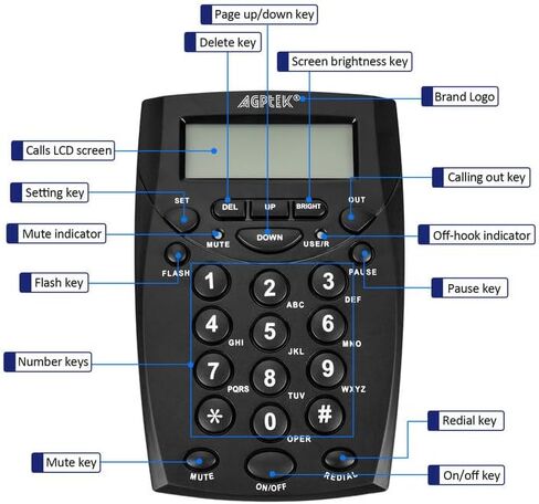 AGPtek® Call Center Dialpad Headset Telephone with Tone Dial Key Pad & REDIAL in Saudi Arabia