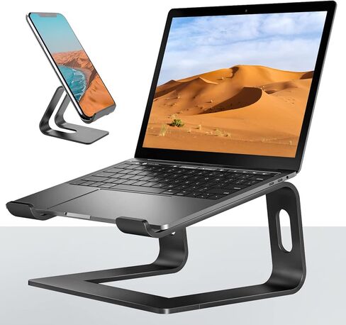 Laptop Stand for Desk Aluminum Laptop Riser Holder for All laptops 10-17 Inches,Include A Cell Phone Stand(Black) in Saudi Arabia