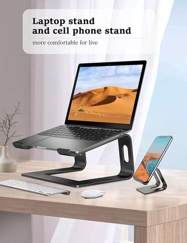 Laptop Stand for Desk Aluminum Laptop Riser Holder for All laptops 10-17 Inches,Include A Cell Phone Stand(Black) in Saudi Arabia