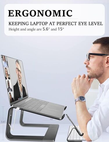 Laptop Stand for Desk Aluminum Laptop Riser Holder for All laptops 10-17 Inches,Include A Cell Phone Stand(Black) in Saudi Arabia