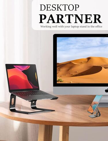 Laptop Stand for Desk Aluminum Laptop Riser Holder for All laptops 10-17 Inches,Include A Cell Phone Stand(Black) in Saudi Arabia