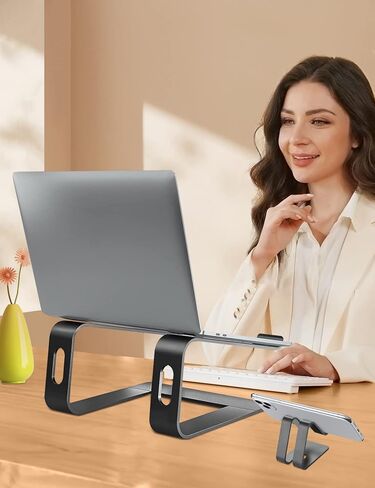 Laptop Stand for Desk Aluminum Laptop Riser Holder for All laptops 10-17 Inches,Include A Cell Phone Stand(Black) in Saudi Arabia