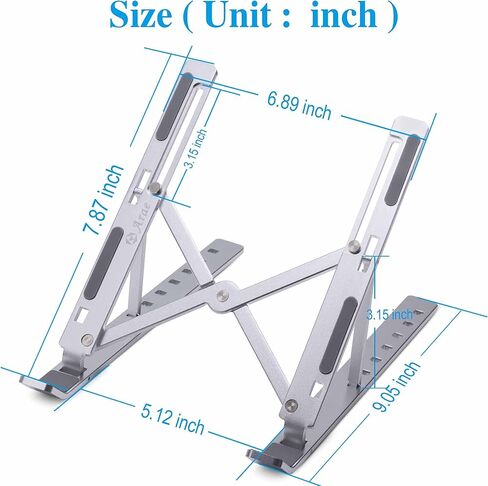 حامل كمبيوتر محمول للمكتب من Arae، حامل ألومنيوم محمول مريح قابل للتعديل، قابل للطي للكمبيوتر، حامل 7 زوايا مضاد للانزلاق متوافق مع أجهزة الكمبيوتر المحمولة مقاس 9-15.6 بوصة، رمادي in Kuwait