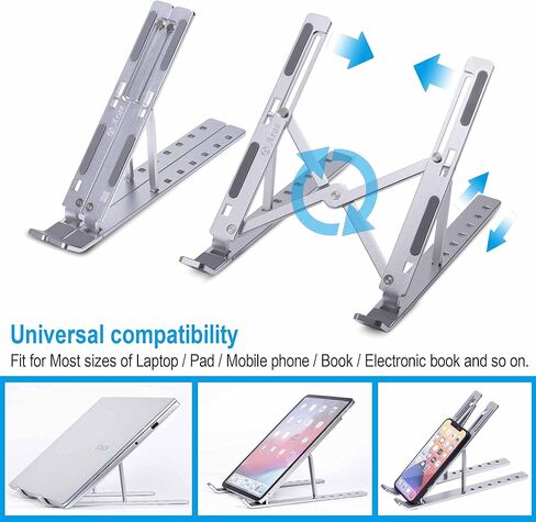 حامل كمبيوتر محمول للمكتب من Arae، حامل ألومنيوم محمول مريح قابل للتعديل، قابل للطي للكمبيوتر، حامل 7 زوايا مضاد للانزلاق متوافق مع أجهزة الكمبيوتر المحمولة مقاس 9-15.6 بوصة، رمادي in Kuwait