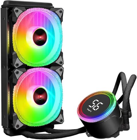 i240 CPU Liquid Cooler,Water Cooler with Temperature Display Screen,240mm Radiator ARGB & PWM Case Fans,Intel 115X/1200/1700/1366/2011 / 2066, AMD AM5 / AM4 ，Black in Kuwait