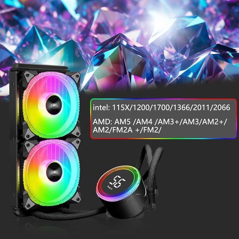 i240 CPU Liquid Cooler,Water Cooler with Temperature Display Screen,240mm Radiator ARGB & PWM Case Fans,Intel 115X/1200/1700/1366/2011 / 2066, AMD AM5 / AM4 ，Black in Kuwait