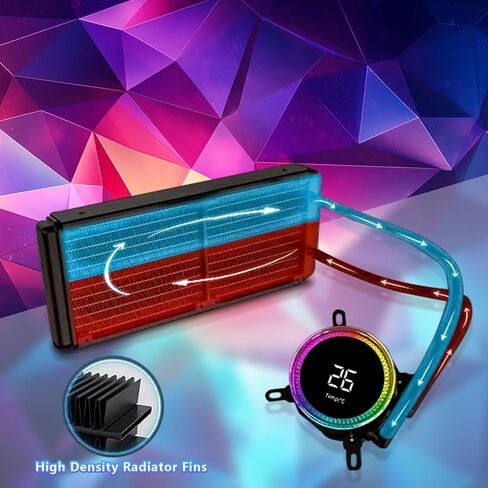 i240 CPU Liquid Cooler,Water Cooler with Temperature Display Screen,240mm Radiator ARGB & PWM Case Fans,Intel 115X/1200/1700/1366/2011 / 2066, AMD AM5 / AM4 ，Black in Kuwait