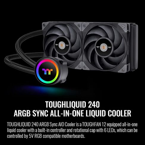 Thermaltake TOUGHLIQUID 240 ARGB Motherboard Sync All-in-One Liquid CPU Cooler, AMD (AM5/AM4) / Intel (LGA 1700/1200), 240mm High Efficiency Radiator CL-W319-PL12BL-A in Kuwait