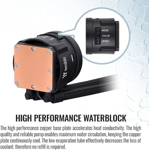 Thermaltake TOUGHLIQUID 240 ARGB Motherboard Sync All-in-One Liquid CPU Cooler, AMD (AM5/AM4) / Intel (LGA 1700/1200), 240mm High Efficiency Radiator CL-W319-PL12BL-A in Kuwait