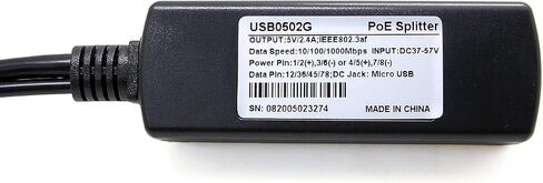 Gigabit Micro USB PoE Splitter 5V 2.4A, IEEE 802.3af Standard 10/100/1000Mbps for Raspberry Pi 4, Google WiFi, Tablets, Dropcam Power Over Ethernet USB Splitter Adapter (USB0502G Black) in Kuwait