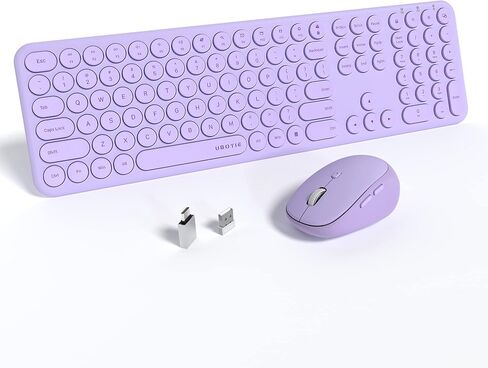 UBOTIE Wireless Computer Keyboards and Mouse Combo, Quiet Scissor Switch Slim Keyboards Mice Set, Full Size 111 Round Keycaps with Adjustable DPI Mouse, Power Button for Laptop PC (Sakura Pink) in Kuwait