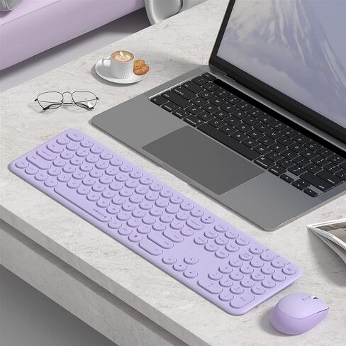 UBOTIE Wireless Computer Keyboards and Mouse Combo, Quiet Scissor Switch Slim Keyboards Mice Set, Full Size 111 Round Keycaps with Adjustable DPI Mouse, Power Button for Laptop PC (Sakura Pink) in Kuwait