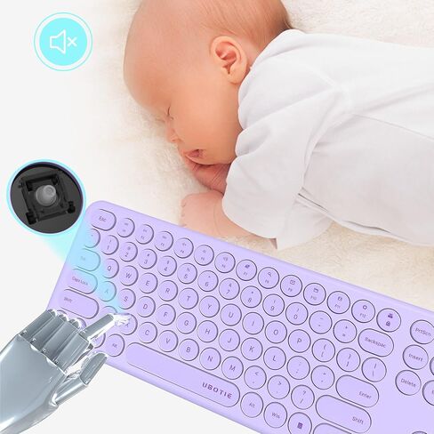 UBOTIE Wireless Computer Keyboards and Mouse Combo, Quiet Scissor Switch Slim Keyboards Mice Set, Full Size 111 Round Keycaps with Adjustable DPI Mouse, Power Button for Laptop PC (Sakura Pink) in Kuwait