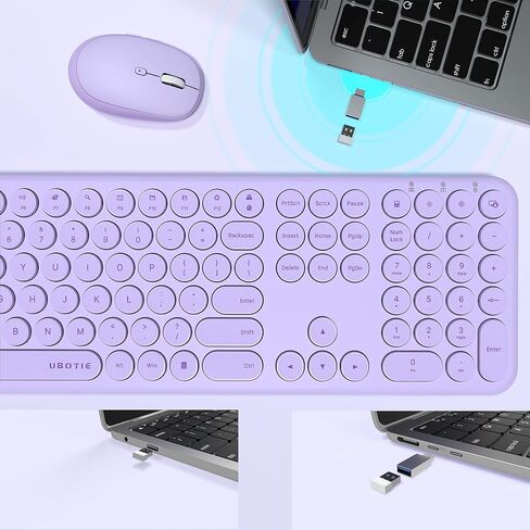 UBOTIE Wireless Computer Keyboards and Mouse Combo, Quiet Scissor Switch Slim Keyboards Mice Set, Full Size 111 Round Keycaps with Adjustable DPI Mouse, Power Button for Laptop PC (Sakura Pink) in Kuwait