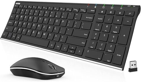 Arteck 2.4G Wireless Keyboard and Mouse Combo HW193MW162 Stainless Ultra Slim Full Size Keyboard and Ergonomic Mouse for Computer Desktop PC Laptop and Windows 11/10/8/7 Build in Rechargeable Battery in Saudi Arabia